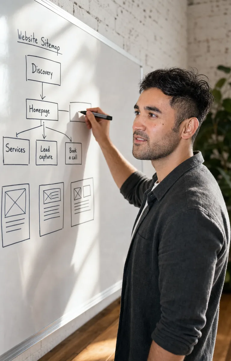 John Dwyer, founder of Smashed Avo, working through a digital strategy at a whiteboard